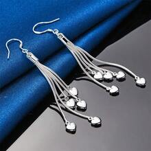 1 Pair Exquisite 925 Sterling Silver Plated Tassel Heart-Shaped Earrings - Stylish And Charming Gift For Women, Party Jewelry - Silver - View 4
