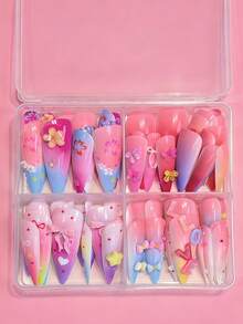 96片春季花卉浮雕美甲贴纸，3D爱心、字母、花朵、蝴蝶结、杏仁形美甲贴花，增添浪漫氛围，适合日常约会，美甲用品 - 彩色 - 查看 6