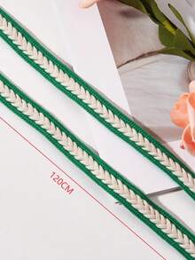 1双120厘米绿白相间时尚麦穗纹编织鞋带 - 编织纤维鞋带，适用于运动鞋、靴子和冰鞋，时尚鞋履配件/仅含鞋带，不含鞋子 - 綠色 - 查看 3