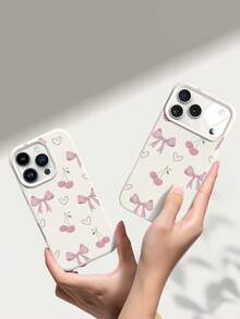 1个可爱甜美女孩粉色蝴蝶结爱心樱桃图案液态硅胶防震软手机壳，适用于苹果11/12/13/14/14Plus/15/15Plus/16/16Plus/17/17Pro - 彩色 - 查看 4