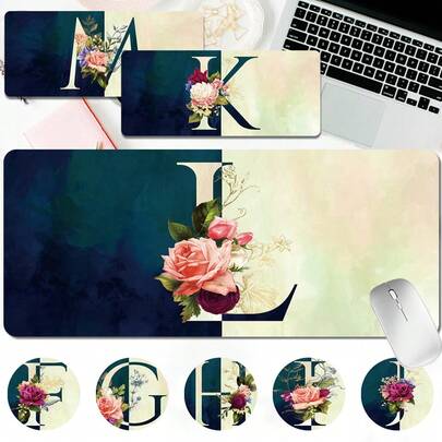 Office Mouse Keyboard Pads Desktop Extended Length Decorative Mats Esport Gaming Mouse Mat Anti-Slip Washable Computer Accessory Home Dormitory Desk Decoration Holiday Gift Initial Name Half 26 Letters Pattern