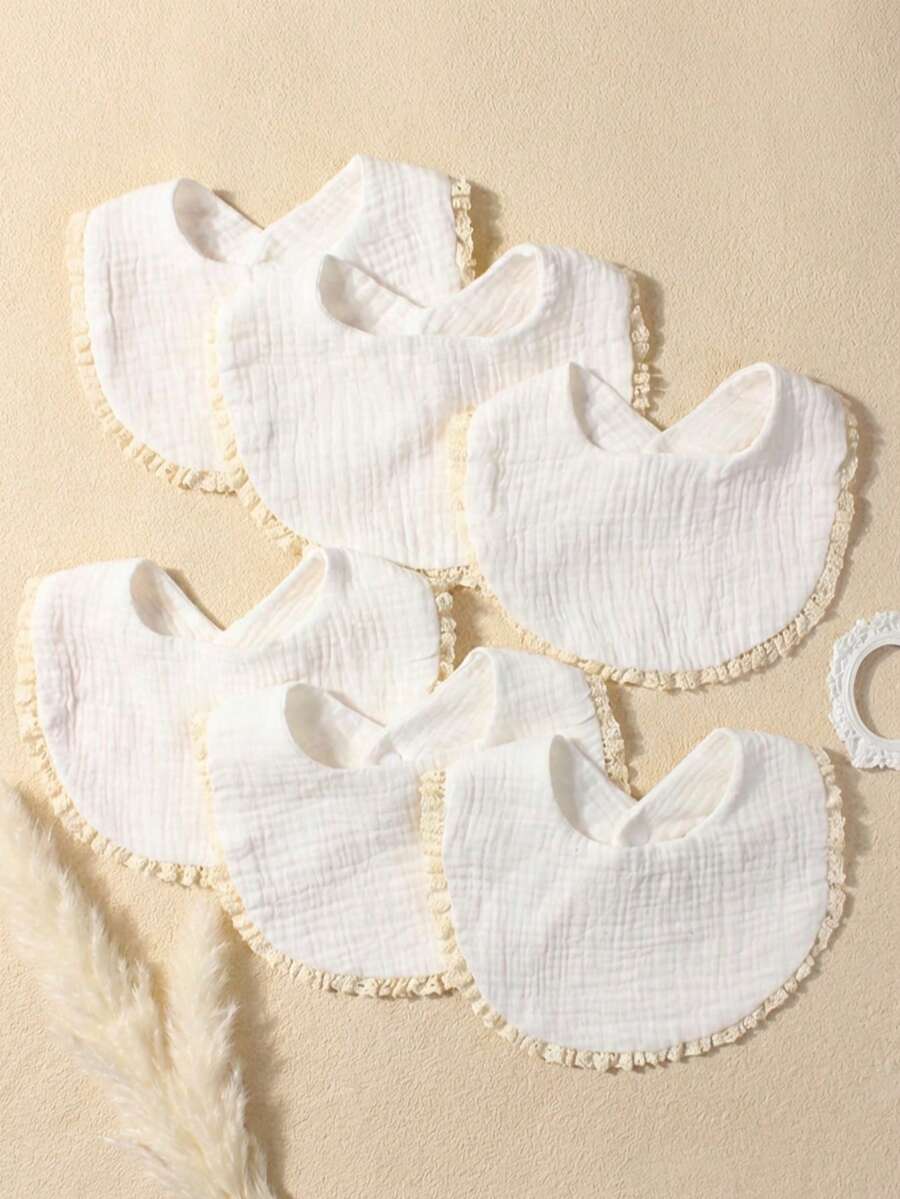 6件套白色棉纱布可爱婴儿围兜，适合四季日常使用 - 彩色 - 查看 1