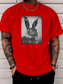 Red T-Shirt,Fun Shirt, Violent Rabbit Graphic Tee, Vintage And Stylish Casual T-Shirt, Y2K Style, Unisex - Red - View 7