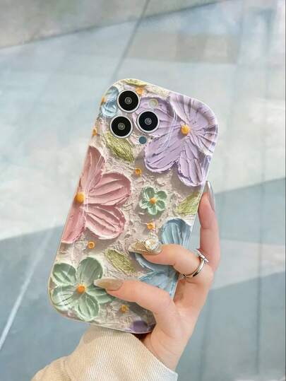 Flower Cream-Colored Painted Anti-Drop Cartoon Phone Case Compatible With IPhone 14, 14 Pro, 14 Pro Max, 13, 13 Pro, 13 Pro Max, 11, 11 Pro Max, 12, 12 Pro, 12 Pro Max, XR, XS, 15, 15 Pro, 15 Pro Max, 16, 16 Pro, 16 Pro Max, 17, 17 Pro, 17 Air, 17 Pro Max, , , Series