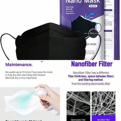 Black AirQueen Nano Fiber Filter Face Safety Mask for Adult, Individually Packaged, Made in Korea