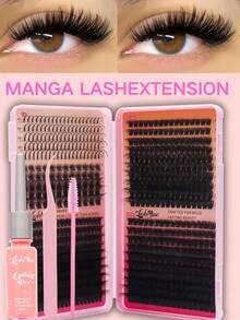 1360pcs/680pcs T50+80D+100D+120D Eyelash Extension Kit, Spiked Faux Mink Individual Lashes, Lash Glue, Tweezers & Brush Included, Russian Eyelash Extension Set, 3D Fluffy Lashes, D/DD Curl Lash Clusters, 0.31-0.63inch DIY Lash Extension, 4 Styles Lash Clusters, Pointed Individual Lashes, Various Natural Makeup Effects, Reusable Individual Segment False Lashes, Lightweight & Soft, DIY Lash Extension Lash Clusters, Lash Clusters, Individual Lashes, Eyelashes, False Eyelashes, Perfect For Halloween, Christmas, New Year's, Weddings, Parties, Festivals, And Special Occasions - 黑色 - 查看 14