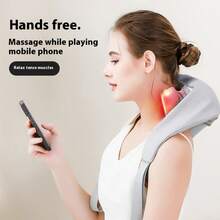 HYUNDAI Wireless Neck And Shoulder Massager With Heating Function - Wireless 6D Deep Tissue Kneading Electric Massage Pillow Suitable For Neck, Back, Legs And Full Body - Home, Office And Car Pain Relief - Mother's Day Gift - Light Grey - View 6