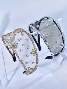 1pc Shiny Crystal Flower Wide Headband, Fashionable Baroque Style Mesh Hollow Minimalist Headband, Suitable For Bride, Wedding, Festival, Carnival Party, Daily Casual Wear - Multicolor - View 11