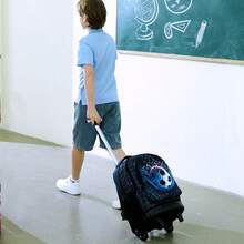 3PCS Soccer Rolling Backpack For Boys, Kids School Backpacks With Wheels, Roller Wheeled Bookbag Set With Lunch Box - Black - View 7