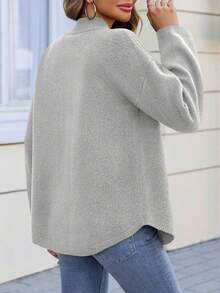 Tankaneo Women's Oversized Collared Button-Down Cardigan – Long Sleeve Soft Knit Sweater Jacket, Petite-Flattering & Curvy-Friendly Fall Layer For Office, Campus, Coffee Run, Travel & Cozy Daily Wear – Knit Cardigan Top (Perfect For Valentine's Day, Thanksgiving & Back To School) - 淺灰色 - 查看 4