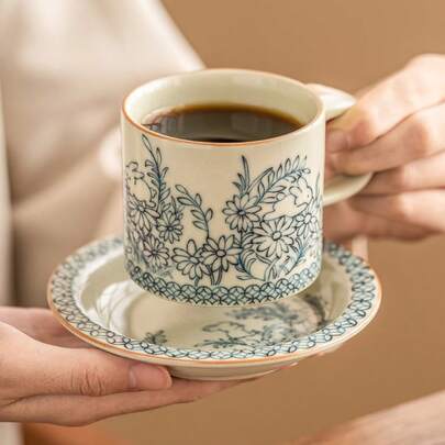 Sunflower & Bunny Coffee Cup, Exquisite High-End Latte Cup, Ceramic Tea Cup/Mug (Crackle Texture Is Not A Crack, Does Not Affect Usability)