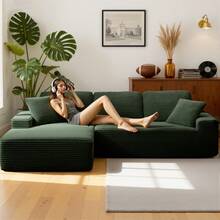 109"Boneless Sofa With Chaise, Modular Sectional Sofa, L-Shaped Cloud Couch With Deep Seat, Convertible Sofa Bed For Living Room, No Assembly Required - 綠色 - 查看 5