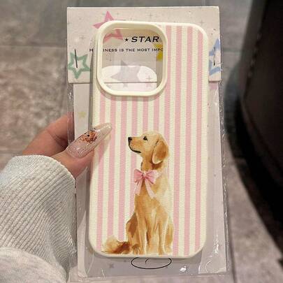 Etui na telefon z TPU w różowe paski z motywem golden retrievera, kompatybilne z 'em 17 Pro Max/17/16 Pro Max/15/13/12/11, S20 FE/A15/S24/A55, Note 11/Note 12/Note 13 Pro, miękkie, całkowicie chroniące telefon i odporne na upadki