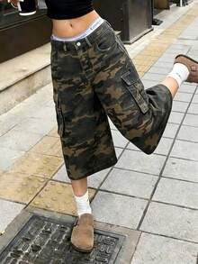 Women's Casual Commuting Fashion Street Camo Print Flap Pocket 7/8 Length Cargo Jeans - Multicolor - View 5