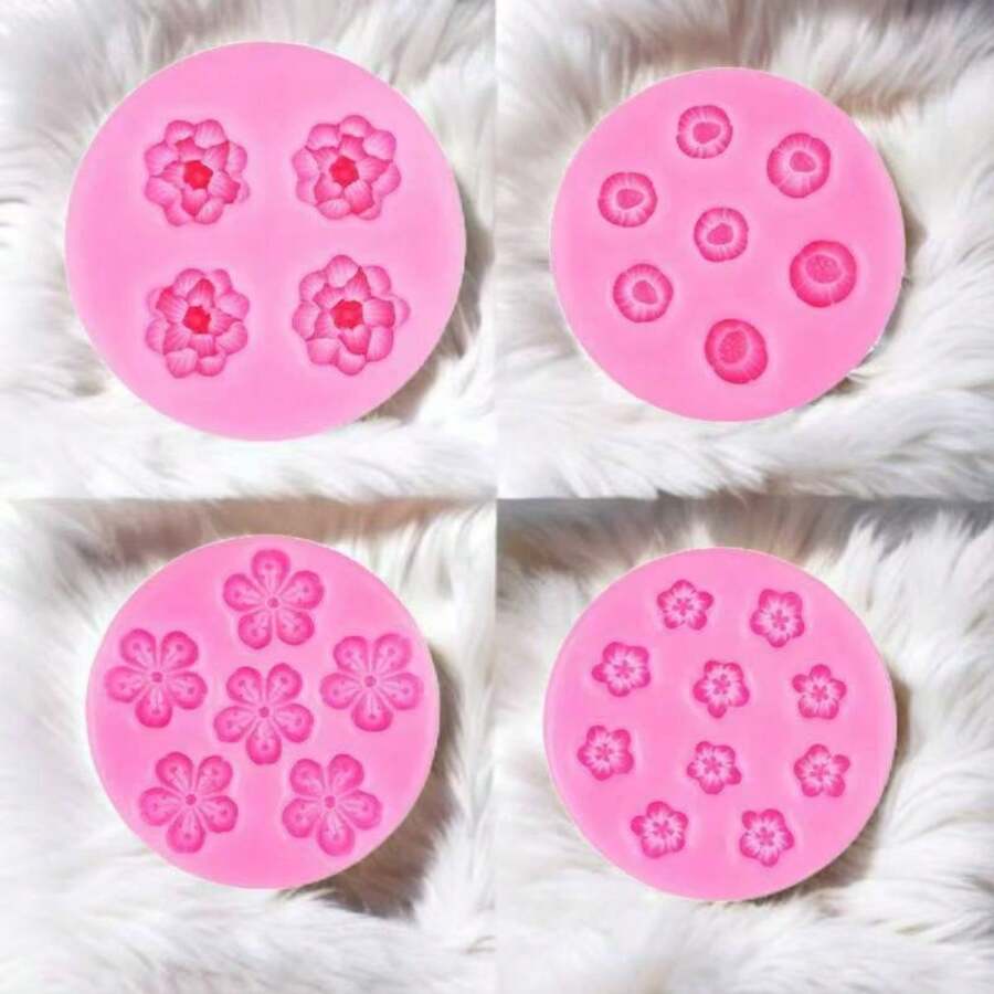 10 piezas Molde de silicona de mini flores de cerezo, molde de silicona para decoración de yeso DIY - rosa - Ver 1