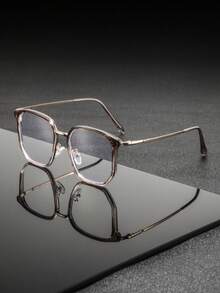 1 Pair Men's Metal Square Minimalist Casual Artistic Personalized Versatile Relaxed Style Fashion Flat Glasses, Suitable For School, Commute, And Daily Wear - Clear - View 3