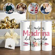 1 Pc 20oz Tumbler Cup Madrina Floral Arrow Design Artwork For Godmother Gift Idea Present For Baptism Christening Birthday Special Occasions With Pink Typography And Botanical Decorative Elements Daily Gift - 1 Pc - View 5