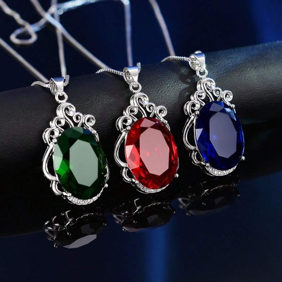 1 chiếc mặt dây chuyền đá Zirconia nhiều màu sắc, thiết kế bạc S925, vòng cổ choker thời trang dành cho nữ, món quà độc đáo cho bạn gái, phụ kiện thời trang hàng ngày. - Bạc - Xem 1