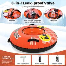 COSTWAY Inflatable Snow Tube Sled, 42" Heavy Duty Snow Tubing For Sledding With Detachable Tow Strap, Cold-Resistant PVC, 3-In-1 Valve & Handles, Winter Outdoor Fun Snow Toy, Pink/Orange/Blue - Orange - View 5