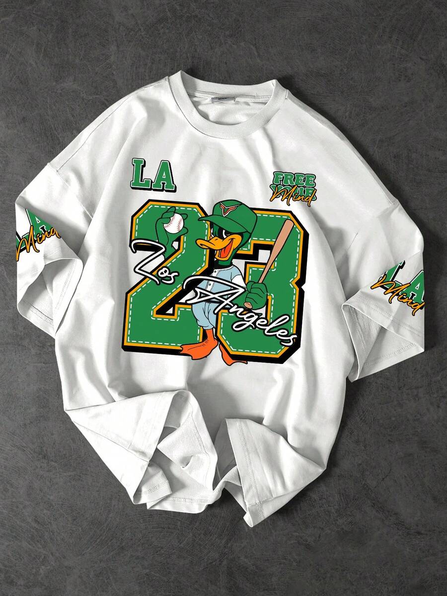 MAISONFOX Áo thun nam LA 23 Duck Baseball Print phong cách retro, in hình phong cách grunge, quần áo đường phố, trang phục Cơ đốc giáo, áo thun cỡ lớn, áo in hình Chúa Giê-su, áo thun đồ họa Y2K, áo thun, quần áo Cơ đốc giáo, chơi chữ phong cách Gothic - trắng - Xem 1