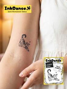 1 Kit "Stretchy Tabby " Revolutionary Technology Tattoos, Semi-Permanent Tattoos, Temporary Tattoos, Cat, Men Hand Tattoo, Long Lasting, Fake Tattoos, Water-Resistant, Authentic Tattoo Look, Plant-Based MNF095 - Black - View 1