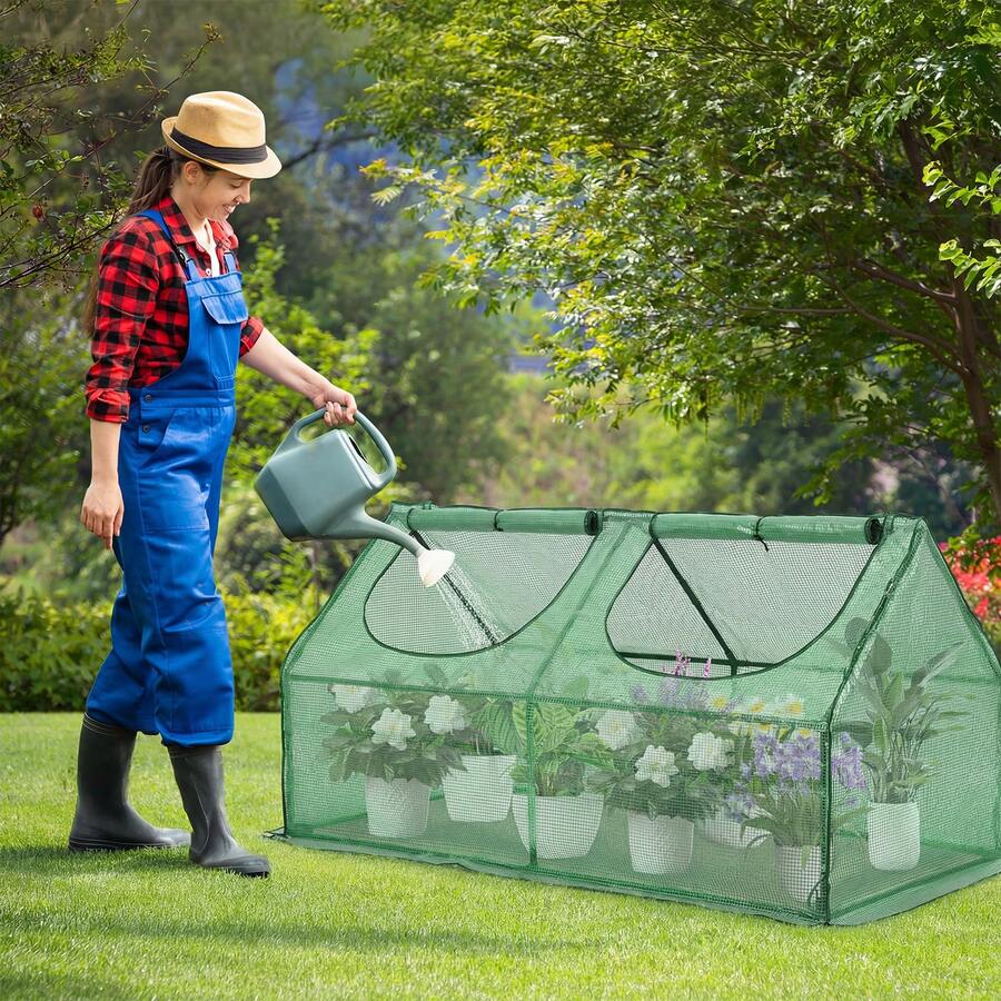 Aoodor 4 Ft. X 2 Ft. X 2 Ft. Mini Greenhouse With 2 Zipper Doors, Water Resistant UV Protected For Flowers, Vegetables And Herbs - màu xanh lá - Xem 1