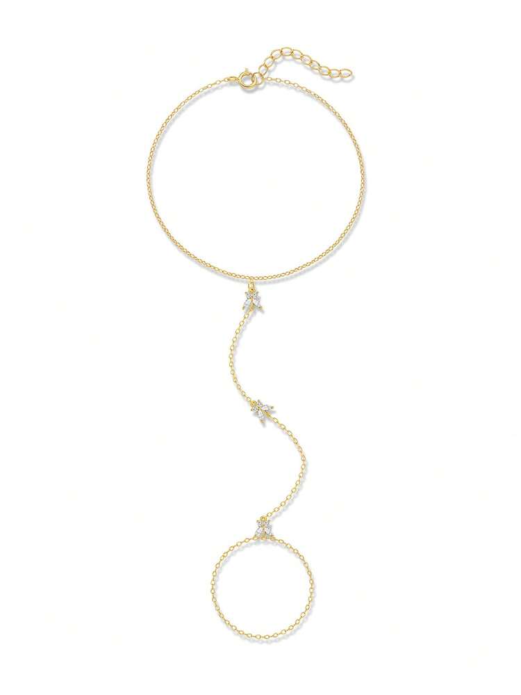 SereneSpark سوار فضة عيار 925 رقيق متعدد الزهور، هدية كلاسيكية بسيطة للنساء، مجوهرات أنيقة لحفلات الزفاف - الذهبي - مشاهدة 22