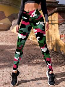 Women's Camouflage Print High-Waisted Leggings - High Elasticity For Running And Fitness, Women's Fashion, Colorful Yoga Tights, Women's Sporty Casual Yoga Pants, Fitness And Training Apparel, Women's Yoga Wear, Women's Yoga Pants. - phong cách - Xem 1