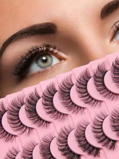 10 Pairs Dense Curly Russian False Eyelashes, Natural Looking Striped Style, Suitable For Stage And Party - Fragrance Free, Sold In Pairs - Mother's Day/Birthday Gift