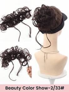 Búi tóc giả kiểu Chignon rối, xoăn tự quấn, hình rồng Ehiskers, băng đô cài tóc, dây chun buộc tóc, phụ kiện tóc giả cho nữ, kẹp tóc màu đen nâu. - Nhiều màu - Xem 15