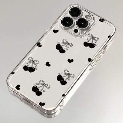 樱桃彩绘透明极简时尚创意防震手机壳，兼容 17/17Pro/17ProMax、16/11/16Pro/16Plus/16ProMax/16E/15ProMax/13/14/12/XS/XR/7G/8P、Galaxy S25/S25Plus/S25 Ultra/A16/A36/A26/A56/A50/A12/A32，国际版，非国内版