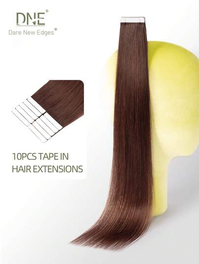 DNE HAIR 10pcs Tape In Hair Extensions 100% Human Hair #4A Chocolate Brown Straight Style In 14-22 Inch Lengths Extensions Silky Seamless Invisible Top Quality Thick Ends Healthy Human Hair Extensions For Thin Hair And Salon Use And For All Women/Girls Daily Use