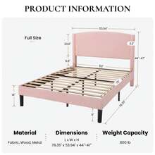 Allewie Modern Full/Queen/King Size Plush Teddy Fabric Bed Frame, Curved Upholstered Headboard, Easy Setup, Reinforced Durable Metal Frame, Under Bed Storage, No Box Spring Required, Pink - 粉色 - 查看 5