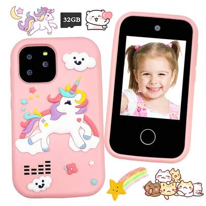 3-12 Years Old Kids Early Education Toy Phone, 26 Alphabet Children Educational Game Toy Phone, 8 Games, 2.8 Inch Screen, Dual Cameras And MP3 Player, Shockproof Case, Perfect Birthday Gift