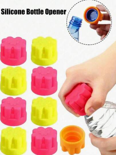 3pcs Flower Shaped Bottle Opener, Silicone Bottle Cap Opener, Easy To Open Bottles, Suitable For Mineral Water Bottles, Suitable For People With Weak Hands And Arthritis, Can Rotate To Open Travel Bottles, Kitchen Tool, Yellow And Red, Suitable For Outdoor, Camping, Kitchen, Bar, Christmas