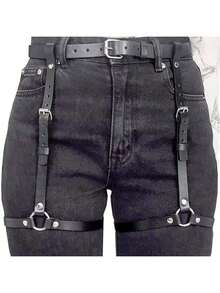 1pc Women's Faux Leather Thigh Garter Belt With Thigh Strap - Elegant Sexy, Suitable For Daily Wear, Party, Music Festival - Black - View 2