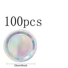 Bộ 10/20/30/50/100 món đồ trang trí tiệc lấp lánh, đĩa và khăn giấy hologram, đĩa giấy cầu vồng dùng một lần, trang trí tiệc sinh nhật, đám cưới chủ đề nàng tiên cá. - Bạc - Xem 14