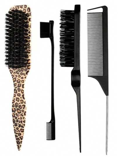 4PCS Men's Oil Hair Beard Brush, Long Handle Beard Brush Cleaning Brush, Oil Comb And Hair Brush, Solid Color, Hair Brush For Straightening Hair Brush, Men's Beard Grooming Styling Comb, Leopard Comb, Leopard Hair Brushir Styling Tools With Hair Tail Tools, Hair Brush/Hair Comb, Back To School, Travel Holiday Essentials, Hair Accessories For Women
