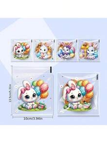 100pcs Easter Bunny Gift Bags, Self-Adhesive Candy Packaging Bags With Cute Rabbit And Egg Design, Holiday Party Favor Bags - View 4