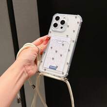 Convenient Lanyard Phone Case With Adjustable Lanyard And Shoulder Strap, Clear Card Slot, Cute Heart Pattern, Lightweight Shockproof TPU Protective Cover For Apple Phones - Clear - View 4