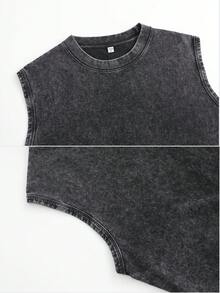 Men's Vintage Washed Black Sleeveless Tank Top,  Yugi Anime Graphic Print, Classic Japanese Trading Card Game Streetwear Muscle Shirt, Casual Loose Fit Cotton Blend Workout Vest For Anime Fans, Summer, And Daily Casual Outfits - 黑色 - 查看 5