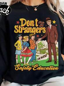 Dont Talk To Strangers Graphic Crew Neck T-Shirts - 黑色 - 查看 8