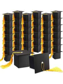 30 piezas Cajas de dulces con forma de birrete de graduación, adecuadas para decoraciones de fiesta de graduación 2026, regalos de celebración de graduación, disponibles en 10/20/30 piezas - Negro - Ver 12