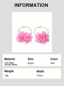 2pcs/Set Bohemian Style Black Floral Fabric Earrings, Suitable For Women's Party And Holiday Gifts - Pink - View 7
