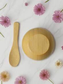 3件套DIY护肤面部工具面膜搅拌碗套装，竹制面膜搅拌工具套装，包含面膜碗、刮刀、勺子、涂抹器，面部美容师用品（竹子纹理均为天然生成，略有差异） - 彩色 - 查看 4