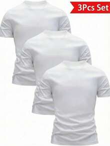 GRDR 3件套男士纯色休闲街头运动圆领短袖T恤，简约百搭，适合叠穿 - 彩色 - 查看 4