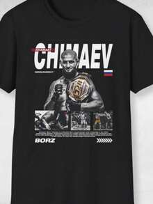 Hamzat Chimaev Shirt Borz Vintage Bootleg MMA Graphic Design T-Shirt Vintage Fighter Shirt Unisex Bootleg T-Shirt Middleweight Champion - 黑色 - 查看 1