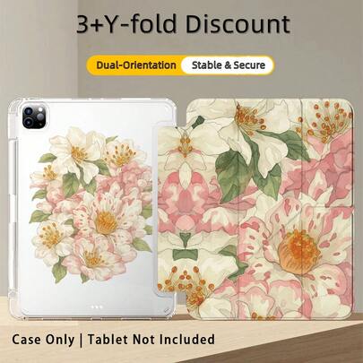 1pc 3+Y-Fold Tablet Case, Floral Pattern, Multiple Support Methods, Compatible With Huawei MatePad SE 11", MatePad 11 Inch, MatePad Pro 12.2 2024, Honor Pad X9A 2025, Honor Pad 9, Honor Pad X9 Pro 2025, Pad 6, Pad SE 11", Pad 2 Pro 12", Pad 2 11", Galaxy