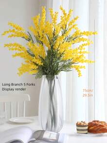 5 Bunches Of High-Quality Artificial Mimosa (Mimosa/Wattle) - Romantic Holiday Style, Ideal For Wedding Decor, Home Decor, And Various Special Occasions - Yellow - View 12
