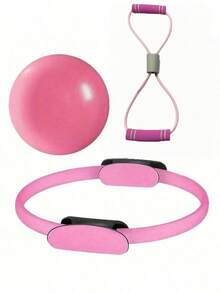3pcs/Set Pink & Purple Pilates Ring, Yoga Resistance Circle, Magic Circle, Yoga Ball, Figure 8 Resistance Band - Multicolor - View 7